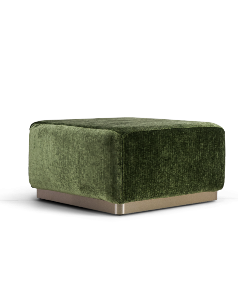 Pouf Rotondo velours vert olive brillant - socle acier Pouf Rotondo velours vert olive brillant - socle acier