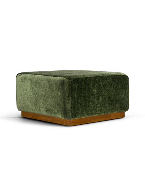 Pouf Rotondo velours vert olive brillant - socle bois Pouf Rotondo velours vert olive brillant - socle bois