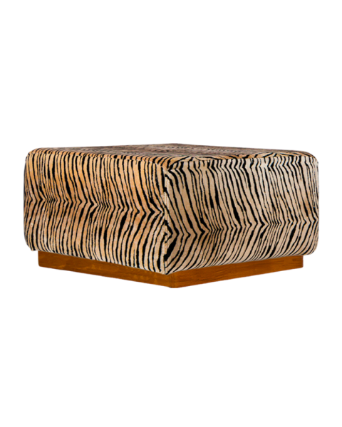 Pouf velours tigre socle bois Pouf velours tigre socle bois