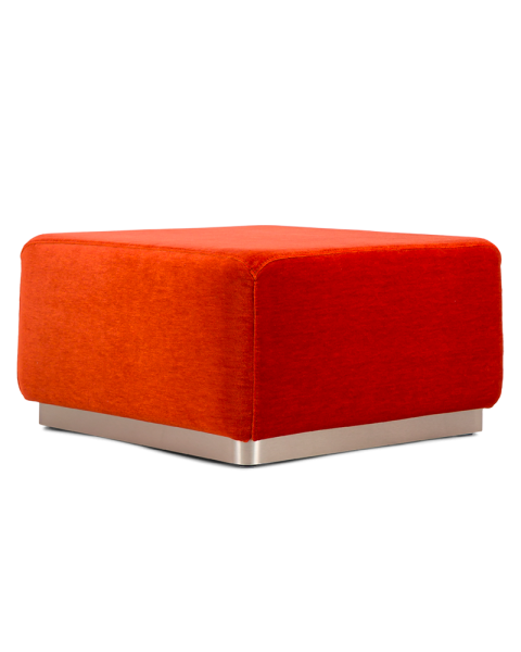 Crimson mohair velvet pouf with steel base
