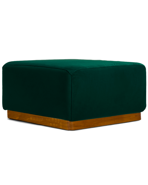 Pouf vert sapin velours socle bois Pouf vert sapin velours socle bois