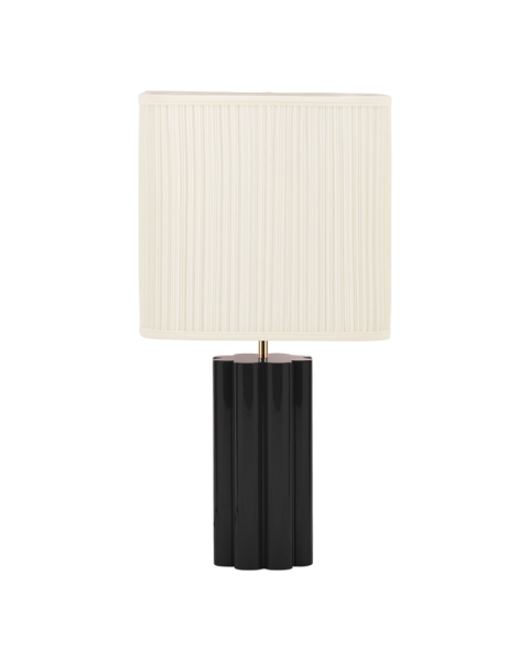 Lampe à poser noire bois laqué et coton plissé