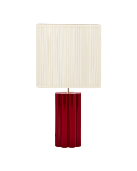 Lampe à poser bordeaux bois laqué et coton plissé
