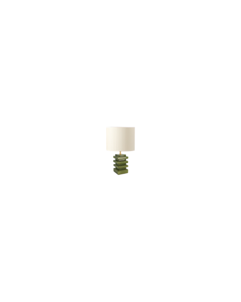 Lampe à poser céramique verte et coton plissé blanc crème Lampe à poser céramique verte et coton plissé blanc crème