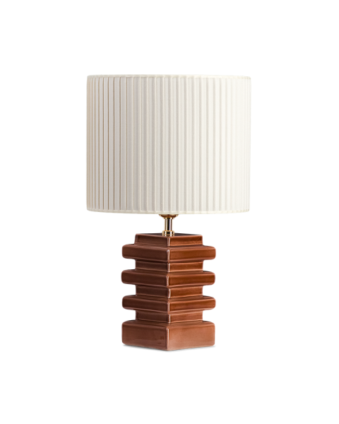 Lampe à poser Marta chocolat abat-jour plissé blanc crème