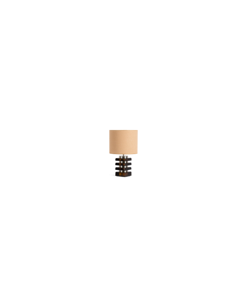 Amber glass and textured brown fabric table lamp