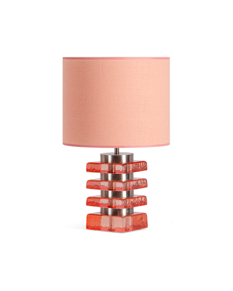 Lampe à poser verre rose et tissu texturé rose