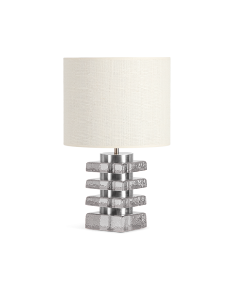 Lampe à poser verre transparent et tissu texturé blanc crème Lampe à poser verre transparent et tissu texturé blanc crème