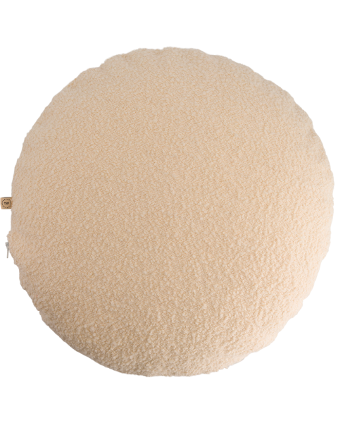 Coussin rond blanc crème laine bouclette Coussin rond blanc crème laine bouclette