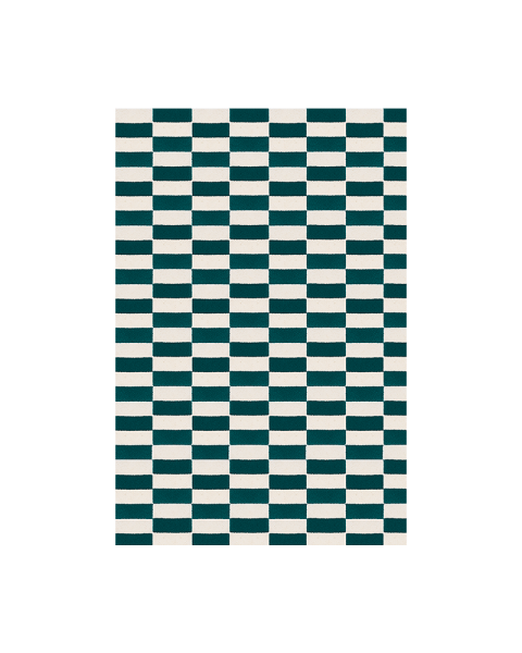 Green checkered wool rug - 150x200cm