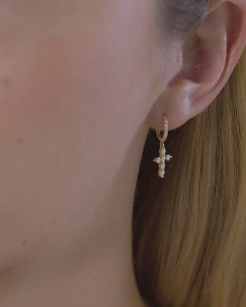 Single Earring paving with Cross paving yellow gold Single Earring paving with Cross paving yellow gold