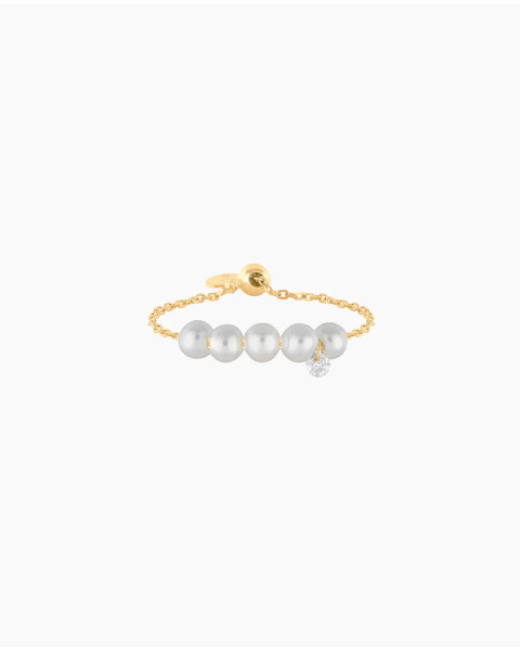Ring Perlée 5 pearls 1 diam yellow gold Ring Perlée 5 pearls 1 diam yellow gold