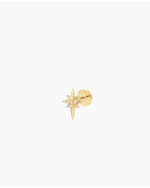 Single Earring North Star paved yellow gold