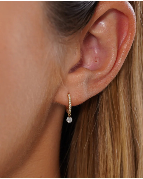 Single earring piercing circle paving 1 diam yellow gold