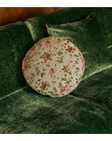 Round Corner Module in shiny olive green velvet - wooden base