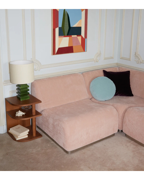 Module d'angle rose pâle velours côtelé socle acier Module d'angle rose pâle velours côtelé socle acier