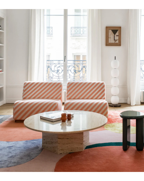 Module d'angle rayures rose tissu jacquard socle acier Module d'angle rayures rose tissu jacquard socle acier