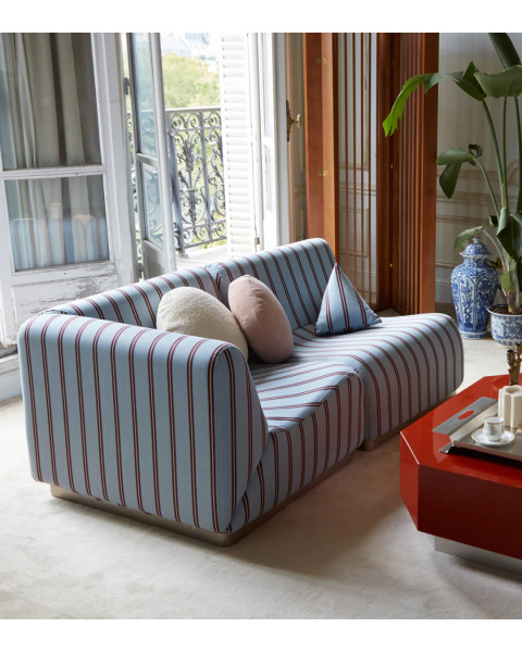 Module d'angle rayé bleu et bordeaux tissu coton socle acier Module d'angle rayé bleu et bordeaux tissu coton socle acier