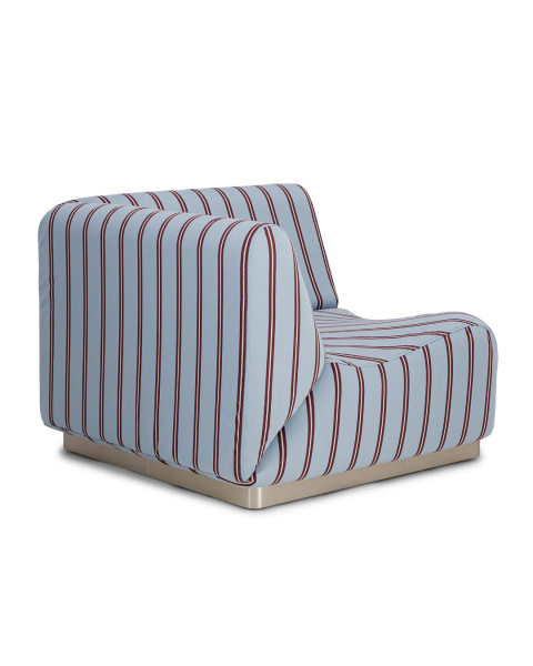 Module d'angle rayé bleu et bordeaux tissu coton socle acier Module d'angle rayé bleu et bordeaux tissu coton socle acier