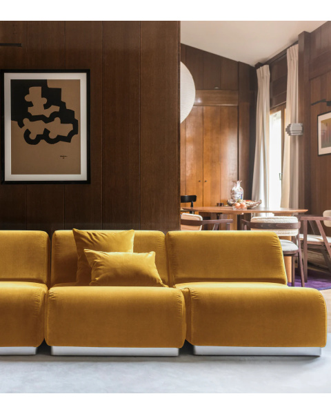Mustard Velvet Corner Module with Steel Base
