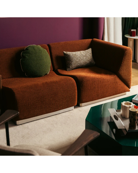 Module d'angle marron chenille côtelée socle bois Module d'angle marron chenille côtelée socle bois
