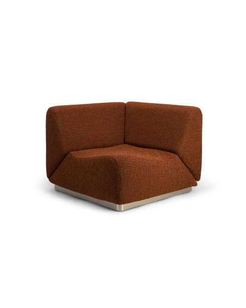 Module d'angle marron chenille côtelée socle bois Module d'angle marron chenille côtelée socle bois