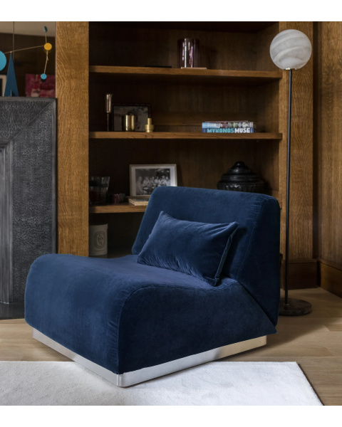 Module d'angle bleu nuit velours socle bois Module d'angle bleu nuit velours socle bois