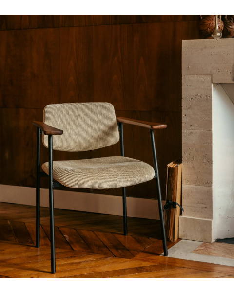 Pio chair brown wood beige corduroy Pio chair brown wood beige corduroy