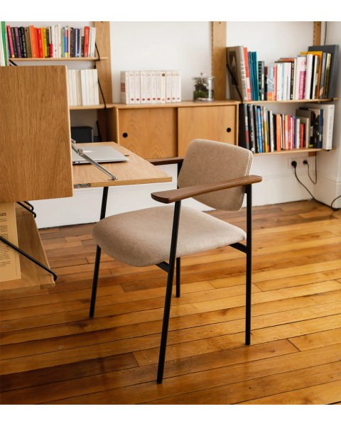Brown wooden chair and beige felt