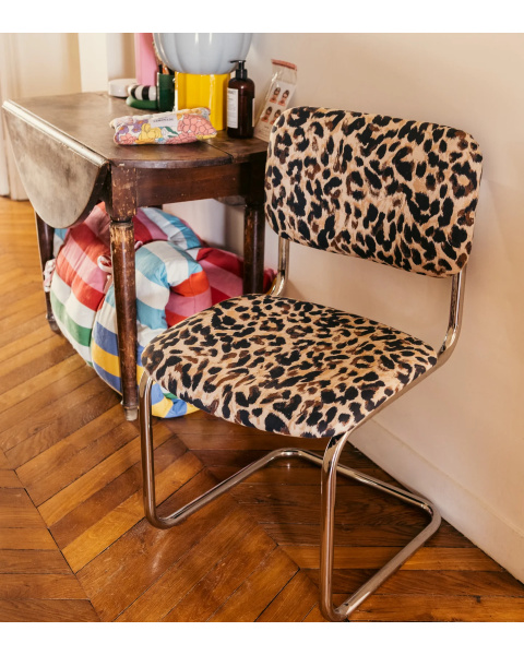 Chaise léopard coton jacquard et acier