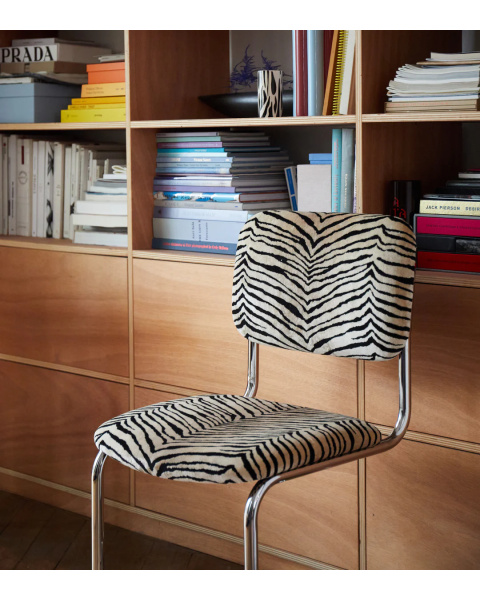 Chaise velours tigre et acier