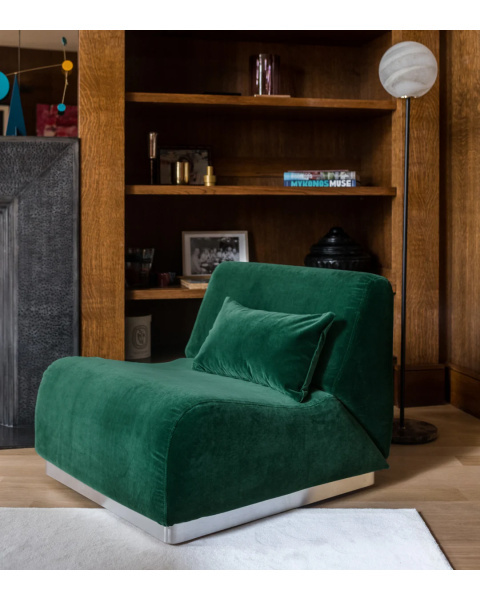 Pouf vert sapin velours socle acier Pouf vert sapin velours socle acier