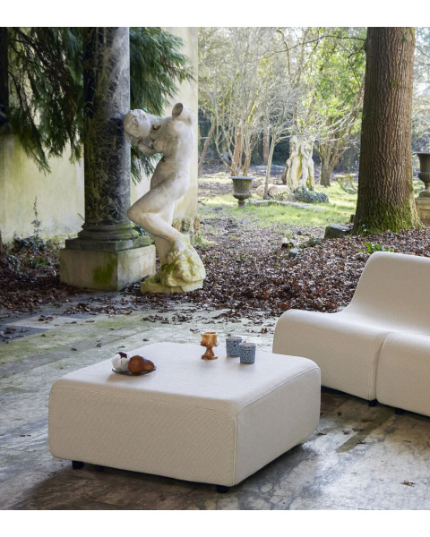 Pouf Rotondo d'extérieur tissu texturé blanc crème Pouf Rotondo d'extérieur tissu texturé blanc crème