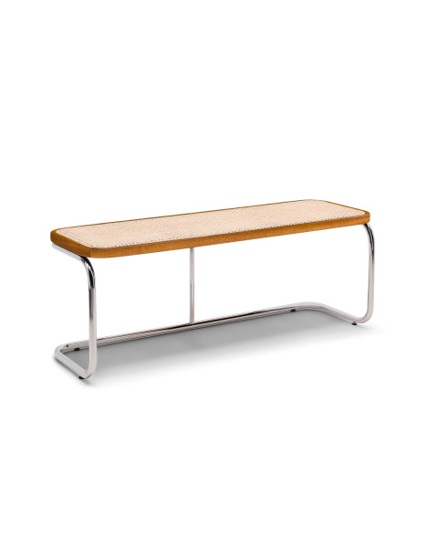 Banc cannage bois brun et métal chromé Banc cannage bois brun et métal chromé