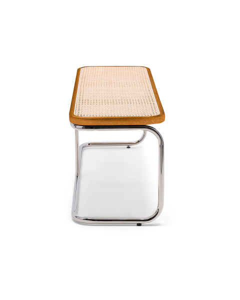 Banc cannage bois brun et métal chromé Banc cannage bois brun et métal chromé