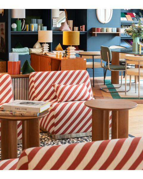 Brick striped pouf jacquard fabric wooden base Brick striped pouf jacquard fabric wooden base