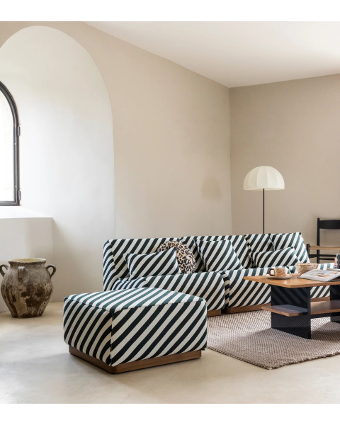 Pouf rayures vert foncé tissu jacquard socle acier Pouf rayures vert foncé tissu jacquard socle acier
