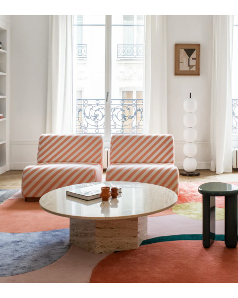 Pouf rayures rose tissu jacquard socle acier Pouf rayures rose tissu jacquard socle acier