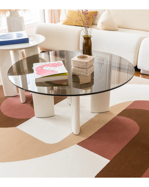 Table basse ronde verre et pieds blanc crème Table basse ronde verre et pieds blanc crème