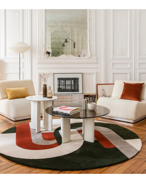 Table basse ronde verre et pieds blanc crème Table basse ronde verre et pieds blanc crème