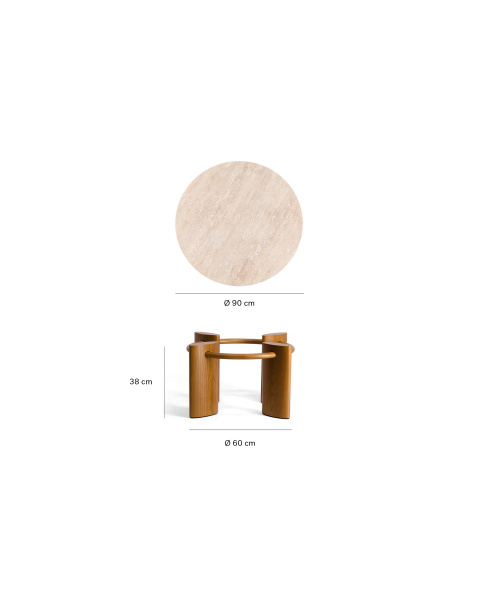 Table basse ronde travertin et pieds bordeaux Table basse ronde travertin et pieds bordeaux