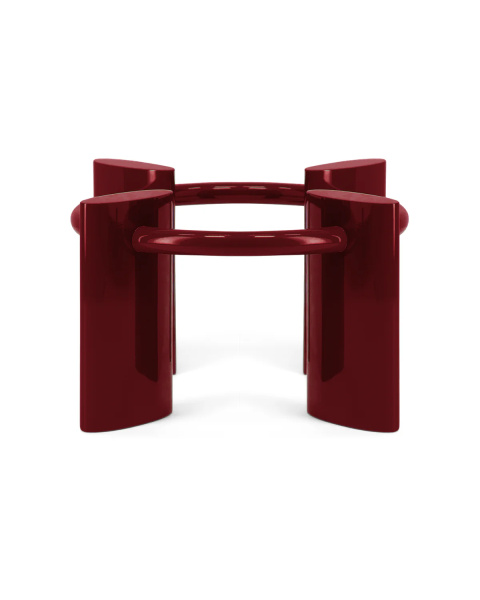 Table basse ronde travertin et pieds bordeaux Table basse ronde travertin et pieds bordeaux