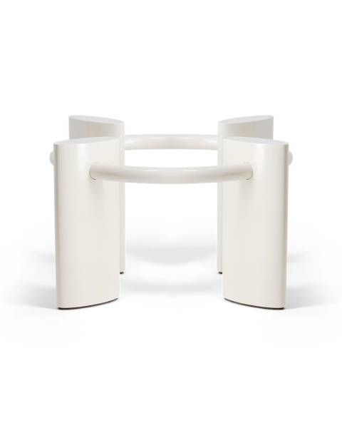 Table basse ronde marbre rose et pieds blanc crème Table basse ronde marbre rose et pieds blanc crème