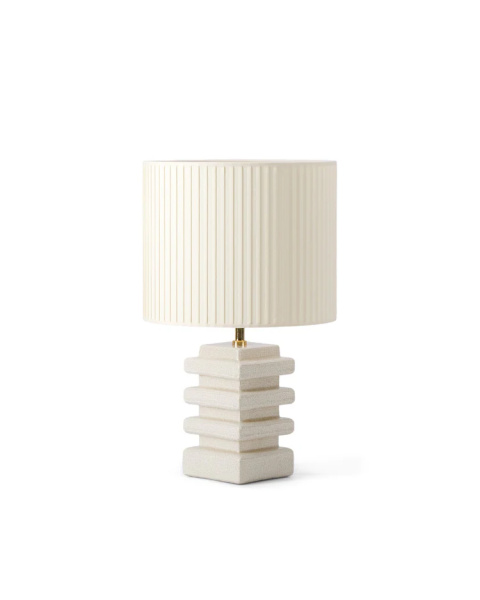White ceramic and cream pleated cotton table lamp