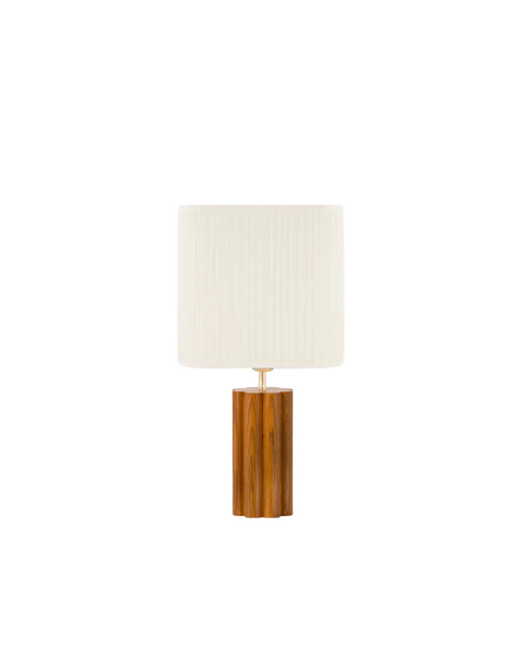 Lampe à poser frêne finition iroko et coton plissé