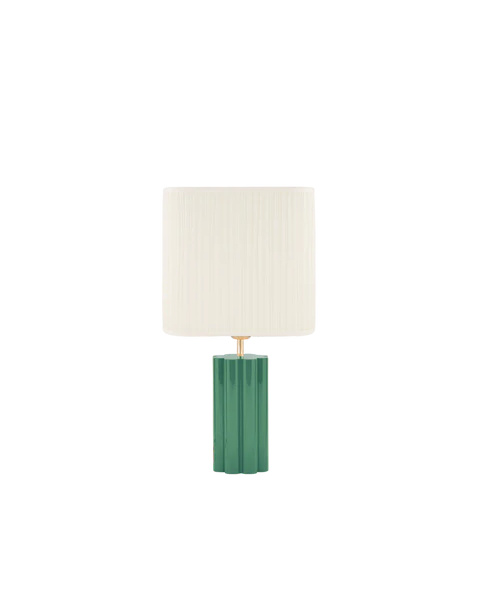 Lampe à poser vert amande bois laqué et coton plissé