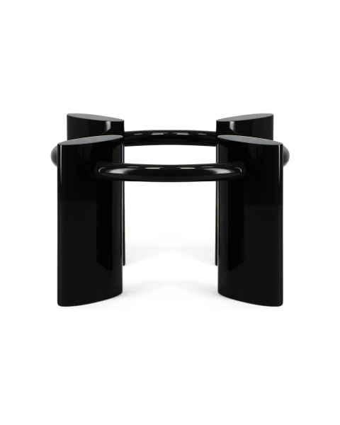 Table basse ronde marbre noir et pieds noirs