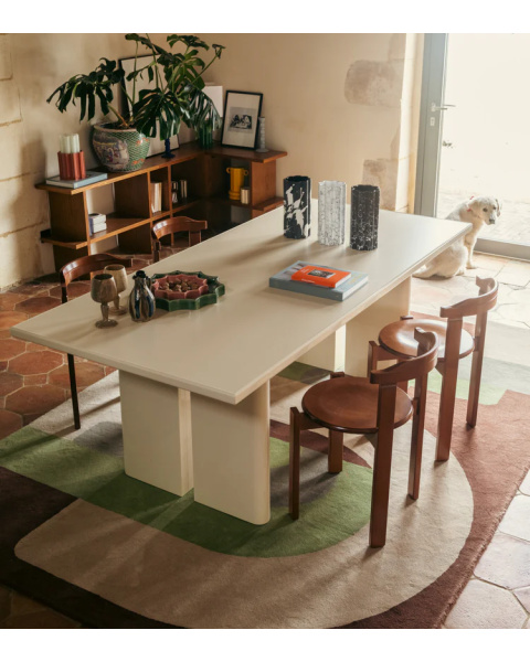 Table de salle à manger stratifié et laque blanc crème 6 places