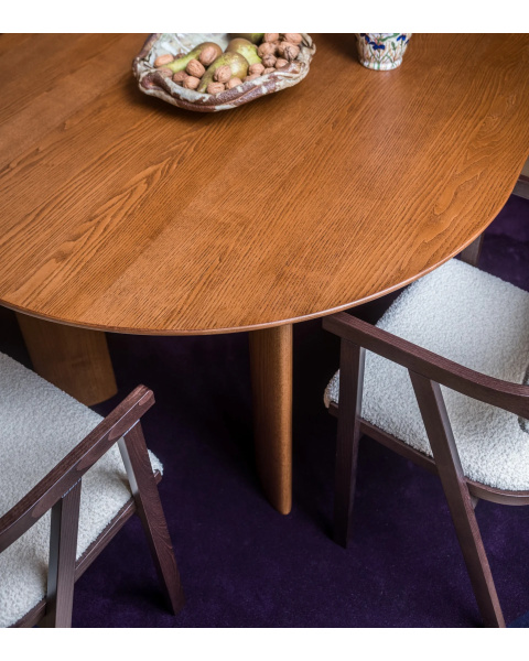 Ash dining table with iroko finish, oval, 8 seats