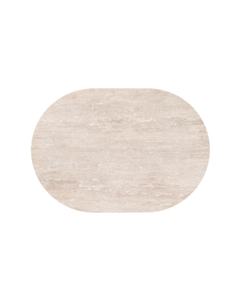 Dining table in travertine with iroko finish legs, 6 places